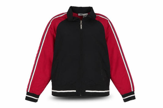 Front view of Athletic Works Women’s Black Red Bomber Jacket, size UK 10, Zip Sports Style