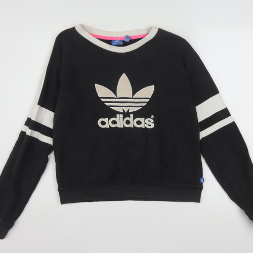 Adidas Women Black Beige Logo Crew Neck Long Sleeve Sweatshirt Size 10