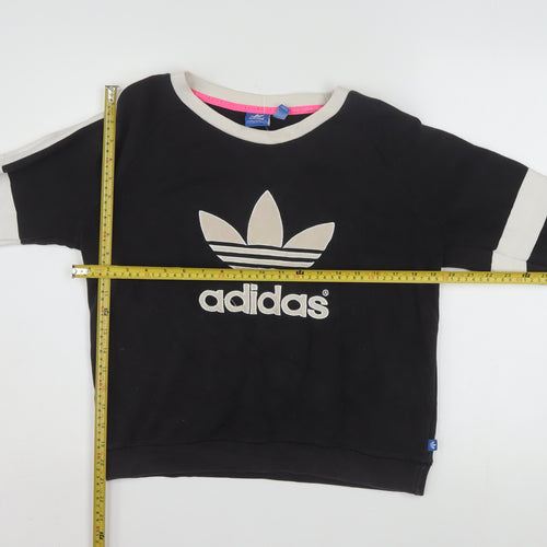 Adidas Women Black Beige Logo Crew Neck Long Sleeve Sweatshirt Size 10