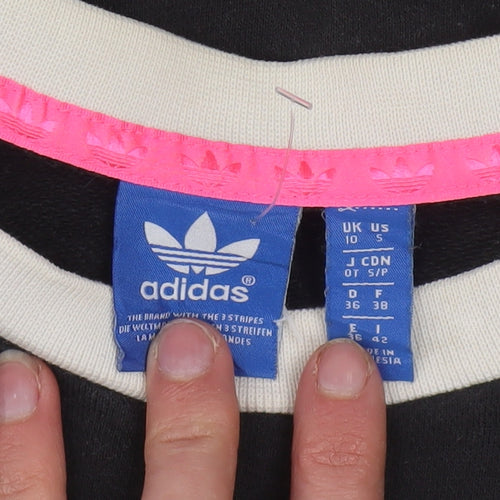 Adidas Women Black Beige Logo Crew Neck Long Sleeve Sweatshirt Size 10