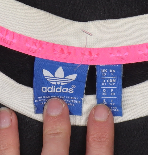 Adidas Women Black Beige Logo Crew Neck Long Sleeve Sweatshirt Size 10