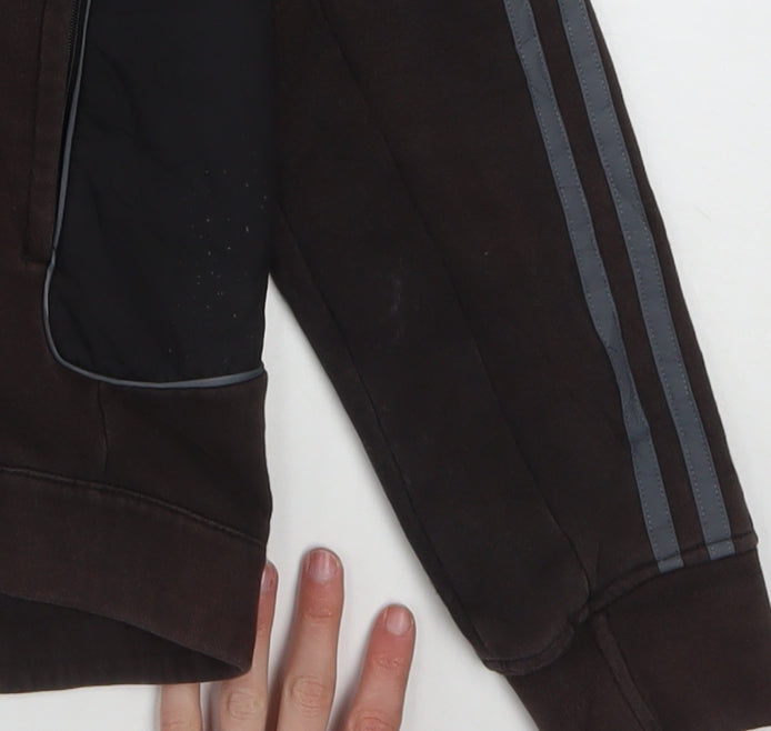 Adidas Men's Brown Full Zip Fleece Hoodie S Sportswear