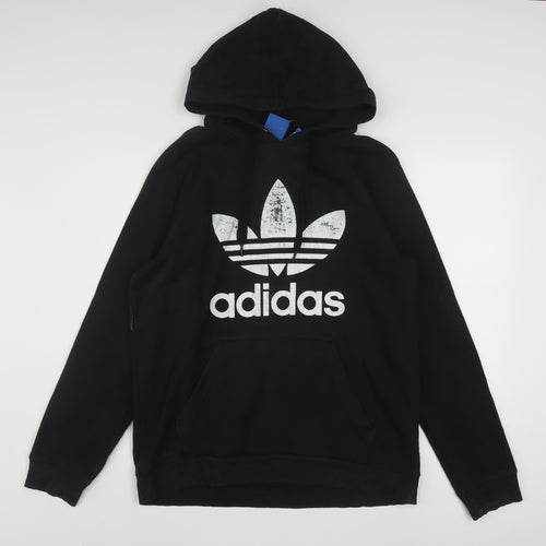 Adidas Mens Black Pullover Hoodie Logo Fleece Sweatshirt Size M