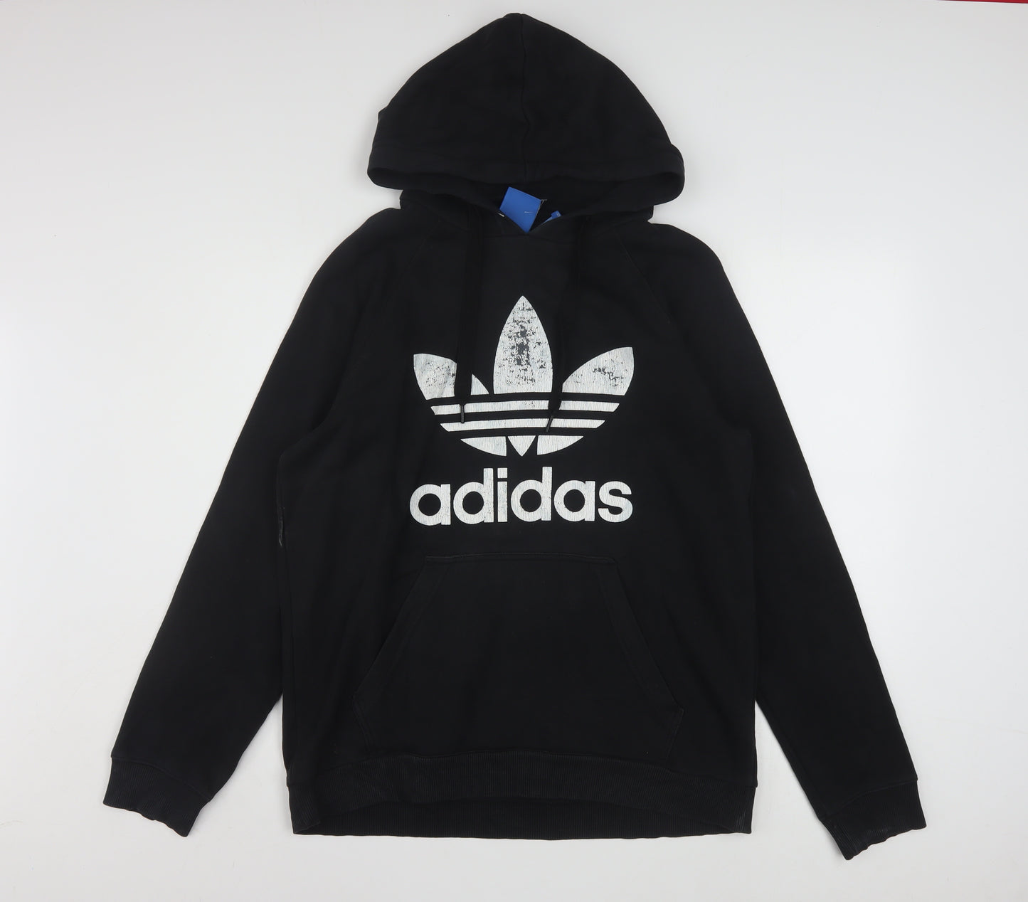 Adidas Mens Black Pullover Hoodie Logo Fleece Sweatshirt Size M