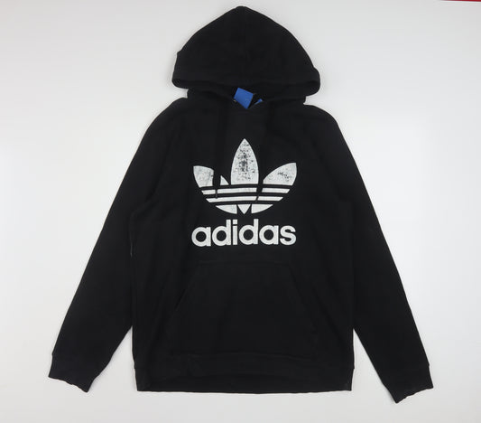Adidas Mens Black Pullover Hoodie Logo Fleece Sweatshirt Size M