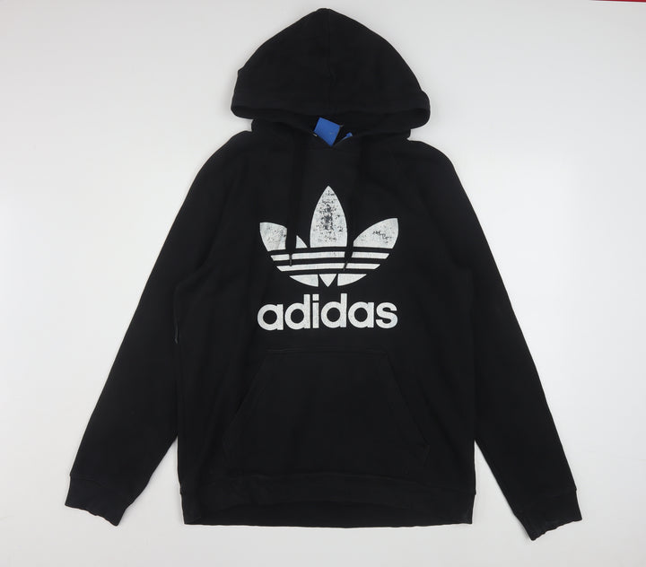 Adidas Mens Black Pullover Hoodie Logo Fleece Sweatshirt Size M