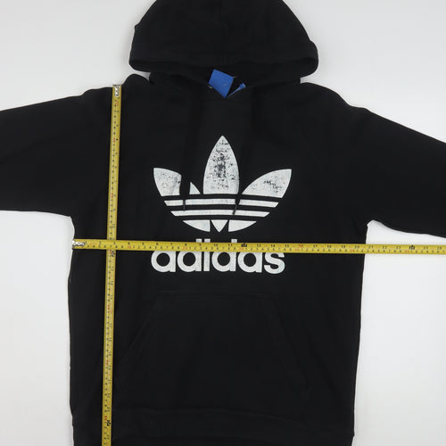 Adidas Mens Black Pullover Hoodie Logo Fleece Sweatshirt Size M