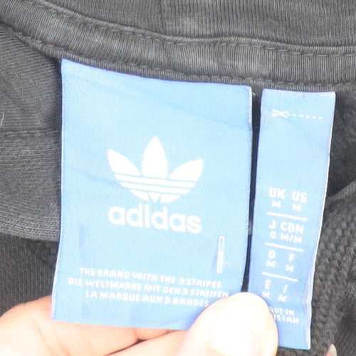 Adidas Mens Black Pullover Hoodie Logo Fleece Sweatshirt Size M