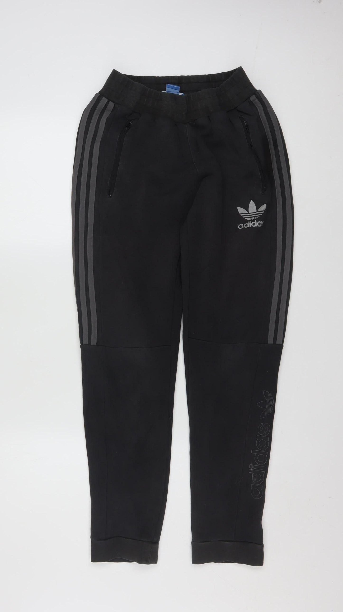 Adidas Men’s Black Jogger Trousers Size S Tapered Fit with Zip Pockets