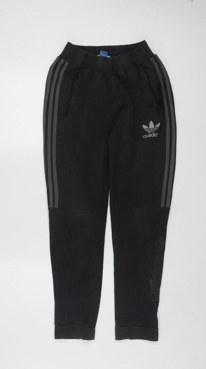 Adidas Men’s Black Jogger Trousers Size S Tapered Fit with Zip Pockets