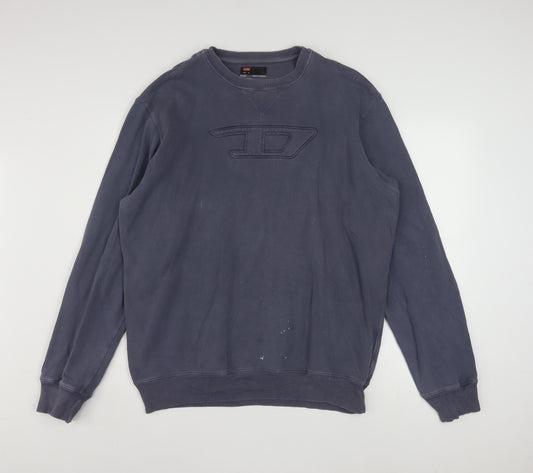 Diesel Men's Blue XL Pullover Sweatshirt Crew Neck Logo Cotton