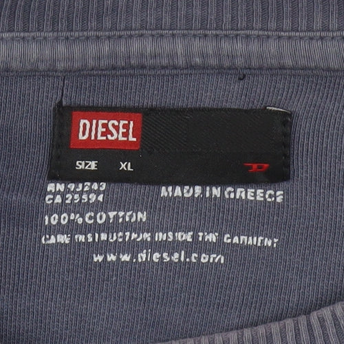 Diesel Men's Blue XL Pullover Sweatshirt Crew Neck Logo Cotton