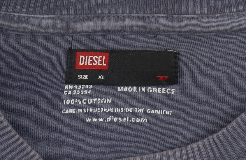 Diesel Men's Blue XL Pullover Sweatshirt Crew Neck Logo Cotton