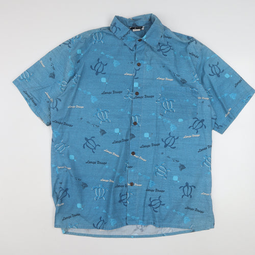 Malihini Hawaii Men’s Blue XL Hawaiian Turtle Button-Up Shirt