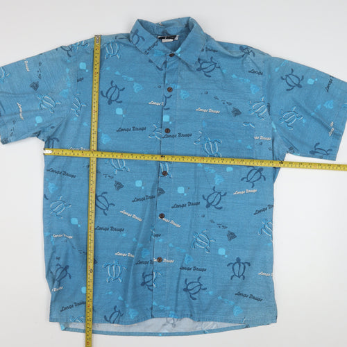 Malihini Hawaii Men’s Blue XL Hawaiian Turtle Button-Up Shirt
