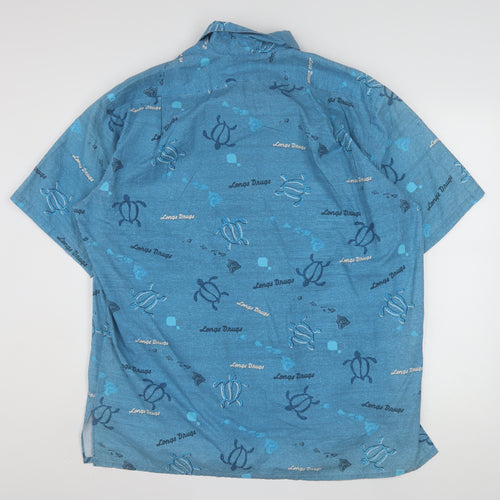 Malihini Hawaii Men’s Blue XL Hawaiian Turtle Button-Up Shirt