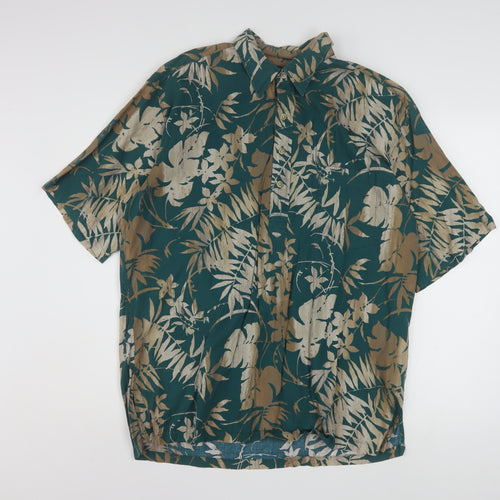 ONO & Company Men's Green Floral Hawaiian Shirt L Short Sleeve Cotton Viscose