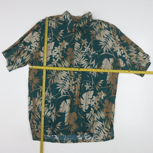 ONO & Company Men's Green Floral Hawaiian Shirt L Short Sleeve Cotton Viscose