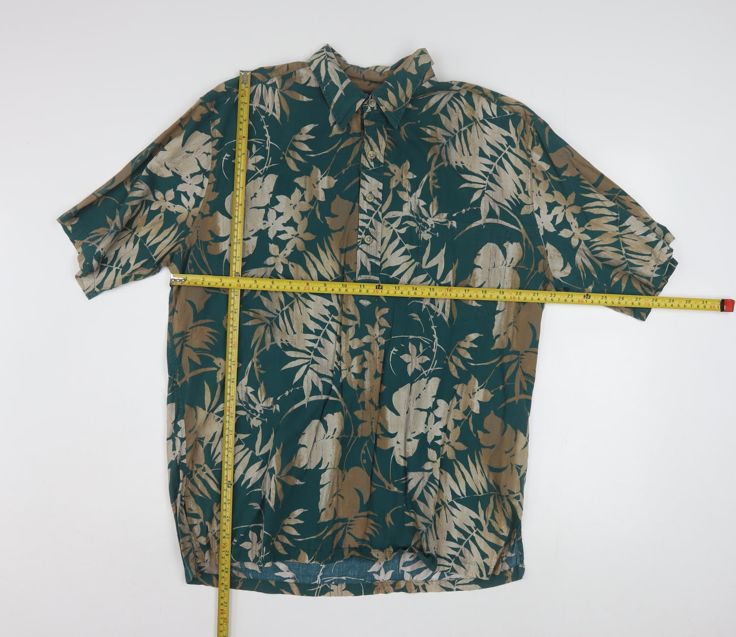 ONO & Company Men's Green Floral Hawaiian Shirt L Short Sleeve Cotton Viscose
