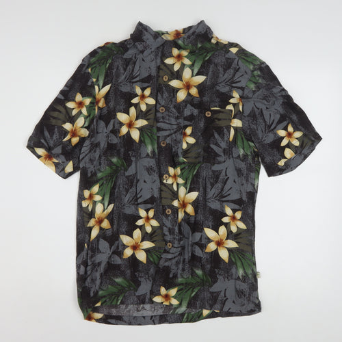 Island Shores Men's Black Floral Hawaiian Rayon Short Sleeve Shirt S