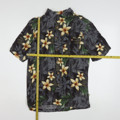 Island Shores Men's Black Floral Hawaiian Rayon Short Sleeve Shirt S