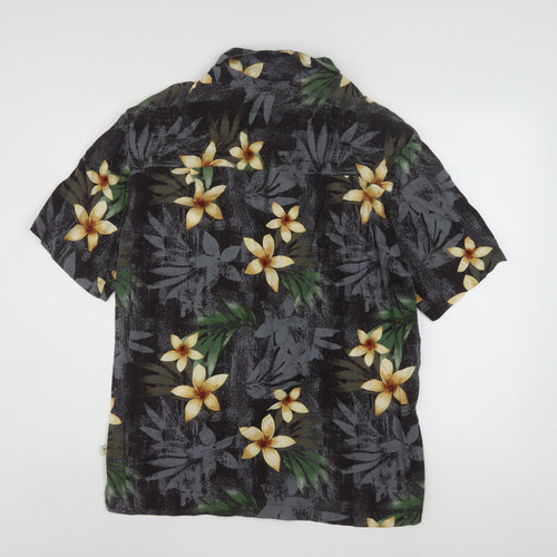 Island Shores Men's Black Floral Hawaiian Rayon Short Sleeve Shirt S