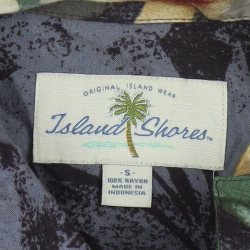 Island Shores Men's Black Floral Hawaiian Rayon Short Sleeve Shirt S