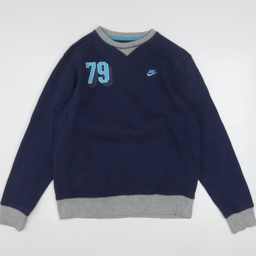 Nike Boys Navy Blue Sweatshirt XL 13-15 Years Crew Neck Cotton Blend