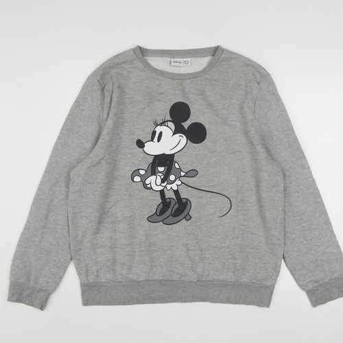 Disney Women Grey Minnie Mouse Sweatshirt Size L 14/16 Crew Neck