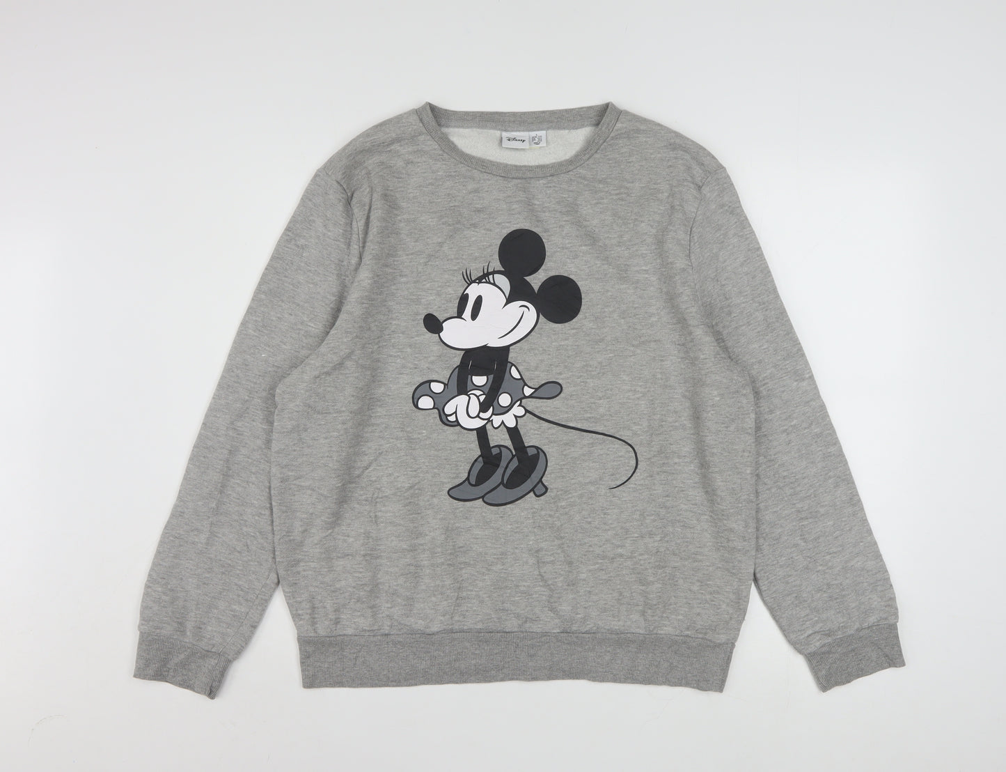 Disney Women Grey Minnie Mouse Sweatshirt Size L 14/16 Crew Neck