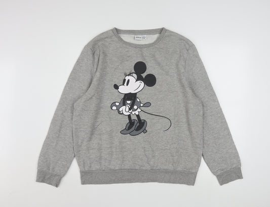 Disney Women Grey Minnie Mouse Sweatshirt Size L 14/16 Crew Neck