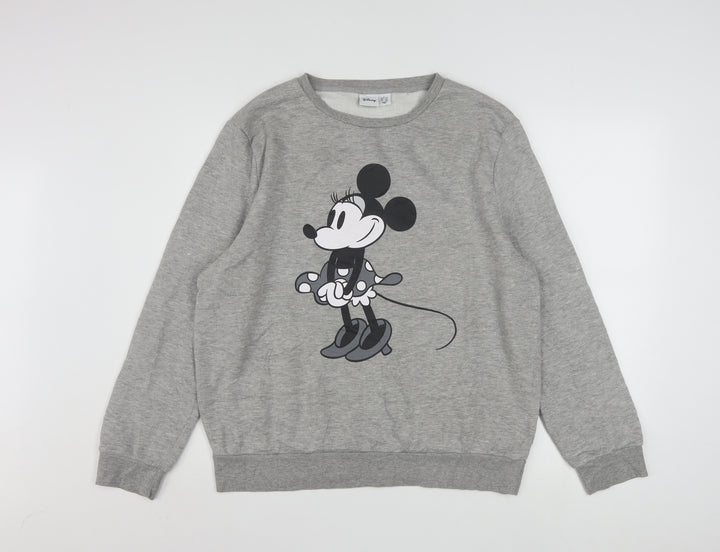 Disney Women Grey Minnie Mouse Sweatshirt Size L 14/16 Crew Neck