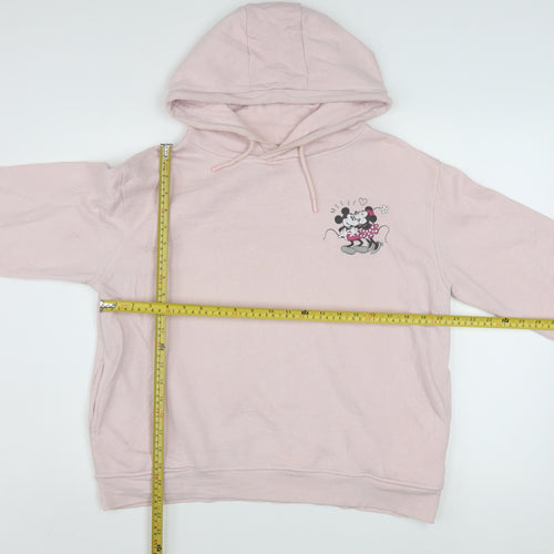Disney Women Pink Hooded Pullover Hoodie UK 10/12 Small Minnie Mouse Print