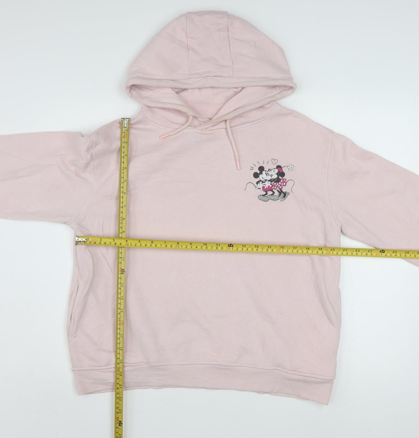 Disney Women Pink Hooded Pullover Hoodie UK 10/12 Small Minnie Mouse Print
