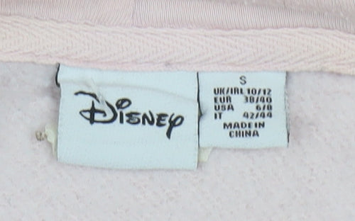 Disney Women Pink Hooded Pullover Hoodie UK 10/12 Small Minnie Mouse Print