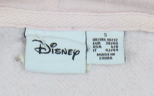 Disney Women Pink Hooded Pullover Hoodie UK 10/12 Small Minnie Mouse Print