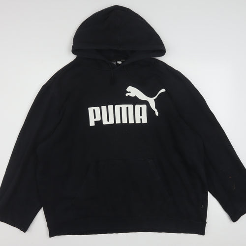 Puma Women Black XL Pullover Hoodie Cotton Blend Logo Sweatshirt