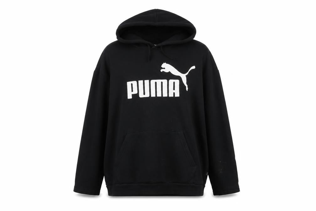 Front view of Puma Women Black XL Pullover Hoodie Cotton Blend Logo Sweatshirt