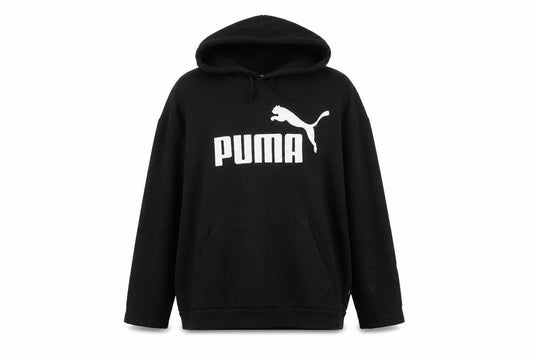 Front view of Puma Women Black XL Pullover Hoodie Cotton Blend Logo Sweatshirt