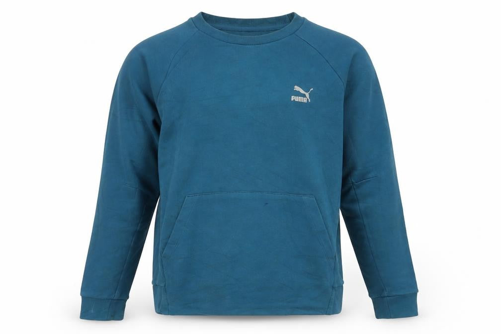 Front view of Puma Men Blue Pullover Sweatshirt Medium Logo Cotton Blend