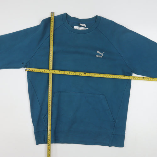Puma Men Blue Pullover Sweatshirt Medium Logo Cotton Blend