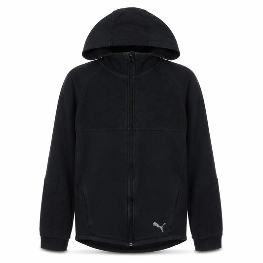 Front view of Puma boys’ black full zip hoodie 15-16 years sports logo jacket