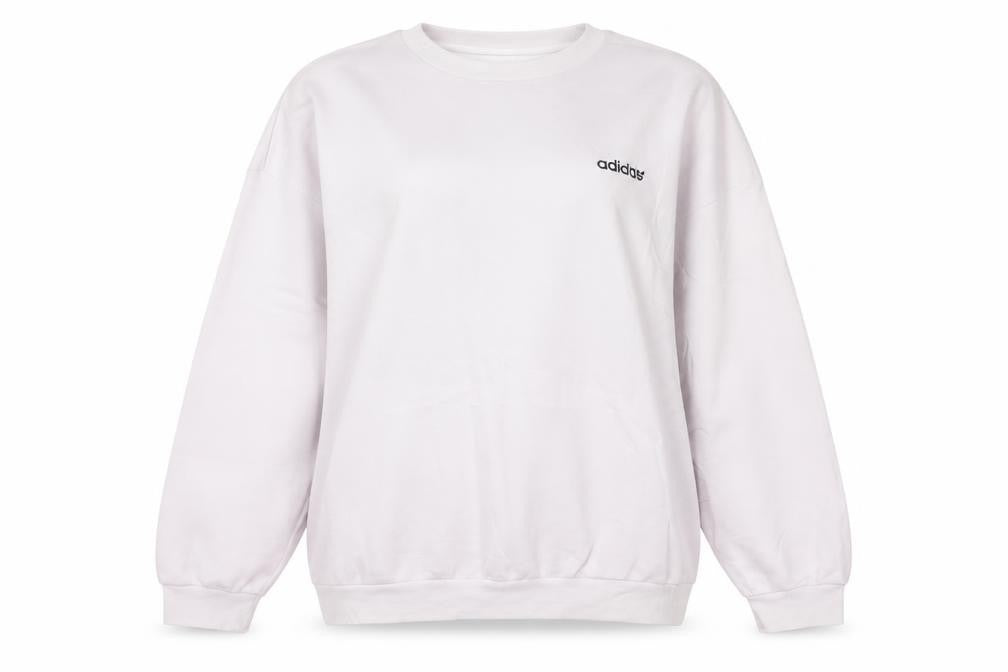 Front view of Adidas Women’s White Crew Neck Pullover Sweatshirt, size UK 16
