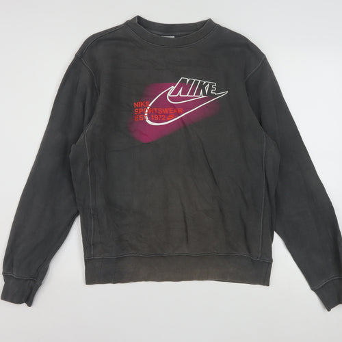 Nike Men's Grey Small Pullover Sweatshirt Crew Neck Logo Print