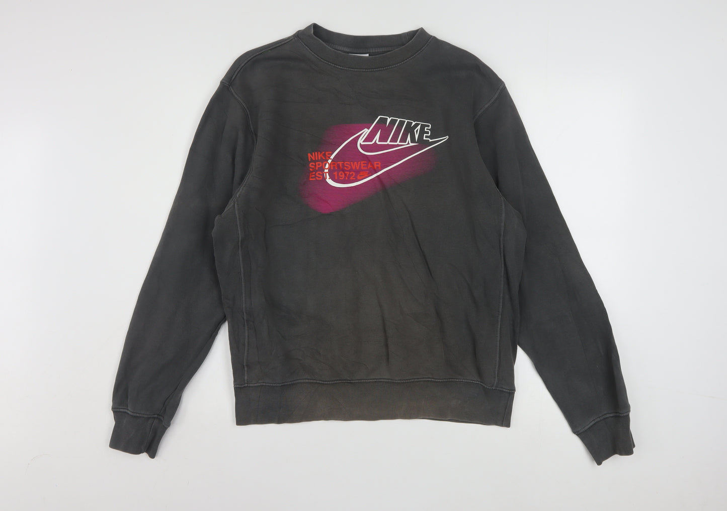 Nike Men's Grey Small Pullover Sweatshirt Crew Neck Logo Print