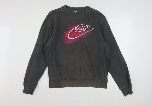 Nike Men's Grey Small Pullover Sweatshirt Crew Neck Logo Print