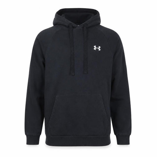 Front view of Under Armour Men's Black Pullover Hoodie Small Relaxed Fit Sportswear