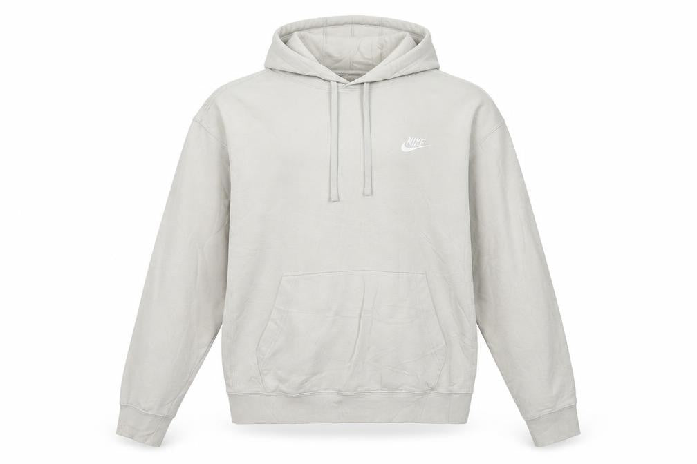 Front view of Nike men’s beige pullover hoodie small cotton blend classic fit