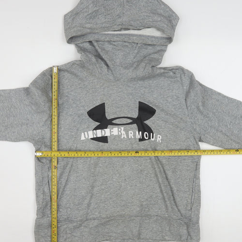Under Armour Women Grey Pullover Hoodie Medium Logo Print Cotton Blend