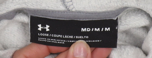 Under Armour Women Grey Pullover Hoodie Medium Logo Print Cotton Blend